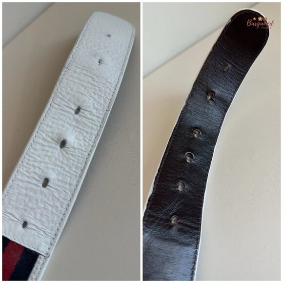 Authentic Gucci Web Canvas White Leather Gold Interlocking G Buckle Belt 85/34 - Picture 12 of 14